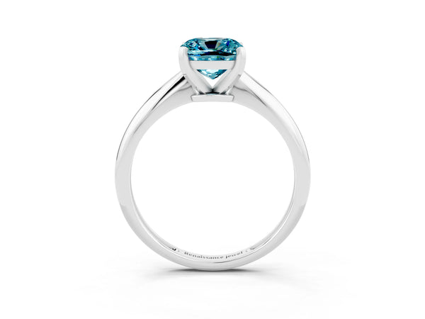 Platinum Cushion Cut Blue Topaz Solitaire Engagement Ring with Classic Band and Four-Prong Setting