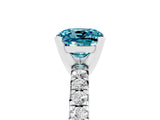 Platinum Cushion Cut Blue Topaz Solitaire Pavé Engagement Ring with Round Band and Prong Setting_107