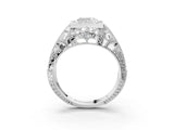 Platinum Cushion Cut Brilliant Milgrain Filigree Diamond Ring with Square Prong Setting_16