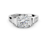 Platinum Cushion Cut Brilliant Solitaire Diamond Ring with Channel Set Band and Bar Prong Setting_18