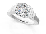 Platinum Cushion Cut Brilliant Solitaire Diamond Ring with Channel Set Band and Bar Prong Setting_19
