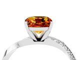 Platinum Cushion Cut Citrine Engagement Ring with Side Stone Accents and Four-Prong Setting_16