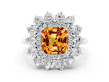 Platinum Cushion Cut Citrine Floral Double Halo Engagement Ring with Prong Setting_120