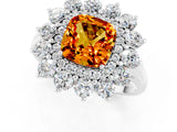 Platinum Cushion Cut Citrine Floral Double Halo Engagement Ring with Prong Setting_121
