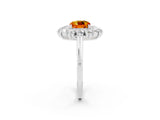 Platinum Cushion Cut Citrine Floral Double Halo Engagement Ring with Prong Setting_122