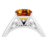 Platinum Cushion Cut Citrine Solitaire Engagement Ring with Cathedral Setting and Four-Prong Mount_16