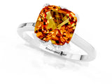 Platinum Cushion Cut Citrine Solitaire Ring with Flower Prong Setting and Classic Band_1