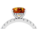 Platinum Cushion Cut Citrine Solitaire Ring with Round  Pavé Band and Four-Prong Setting_40