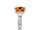 Platinum Cushion Cut Citrine Solitaire Ring with Round  Pavé Band and Four-Prong Setting_41