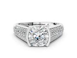 Platinum Cushion Cut Cut Diamond Channel Set Pave Band with Tension Prong Setting_7