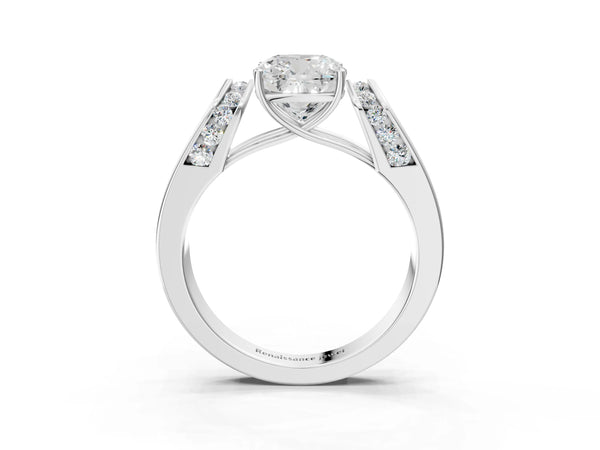 Platinum Cushion Cut Channel Set Engagement Ring Setting with Accented Shoulders on Wide Band