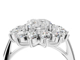 Platinum Cushion Cut Diamond Floral Double Halo Engagement Ring with Prong Setting_11
