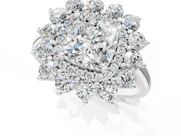 Platinum Cushion Cut Floral Double Halo Engagement Ring Setting