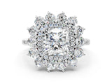 Platinum Cushion Cut Diamond Floral Double Halo Engagement Ring with Prong Setting_7