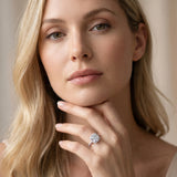 Platinum Cushion Cut Diamond Floral Halo Engagement Ring with Pavé Band and Prong Setting_61