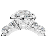 Platinum Cushion Cut Diamond Floral Halo Engagement Ring with Shared Prong Setting 4