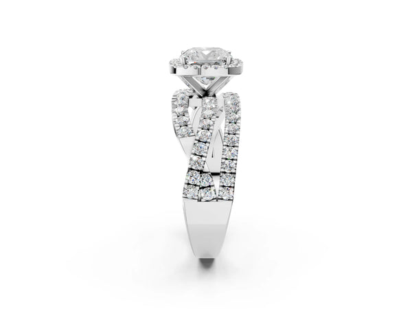Platinum Cushion Cut Halo Engagement Ring Setting with Twisted Pave Split Shank
