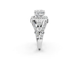 Platinum Cushion Cut Diamond Halo Ring with Split Shank and Bezel Accents and Four-Prong Setting_15