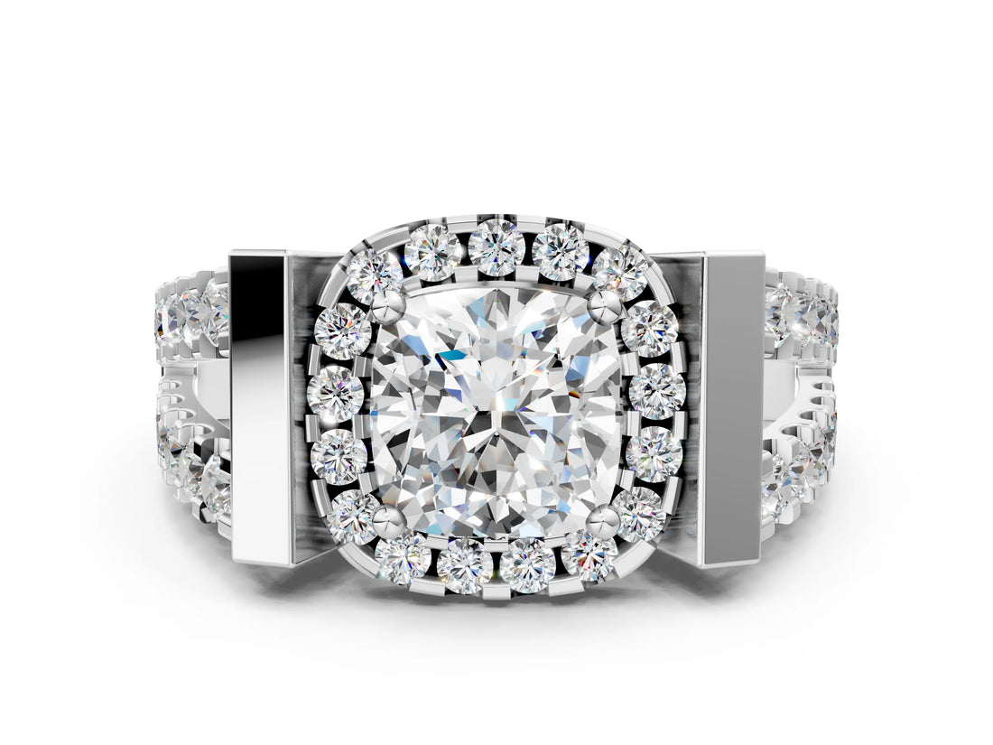 Platinum Cushion Cut Diamond Halo Split Shank Prong Set Ring_31