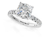Platinum Cushion Cut Diamond Pavé Solitaire Ring with Round Band and Prong Setting_17