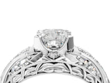 Platinum Cushion Cut Diamond Pave Art Deco Split Shank Ring with Four-Prong Setting_17