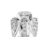 Platinum Cushion Cut Diamond Pave Art Deco Split Shank Ring with Four-Prong Setting_18