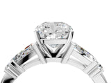 Platinum Cushion Cut Diamond Ring with Baguette Side Stones, Channel Set Band, and Four-Prong Setting_37