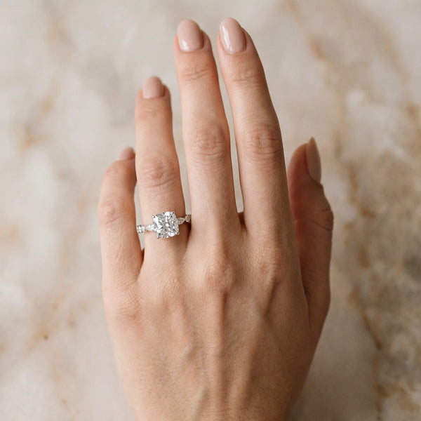 Platinum Cushion Cut Engagement Ring Setting with Marquise and Round Side Accents