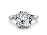 Platinum Cushion Cut Diamond Scalloped Halo Engagement Ring with Round Shared Prong Band_12