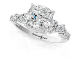 Platinum Cushion Cut Diamond Scattered Round Accent Ring with Prong Setting_7