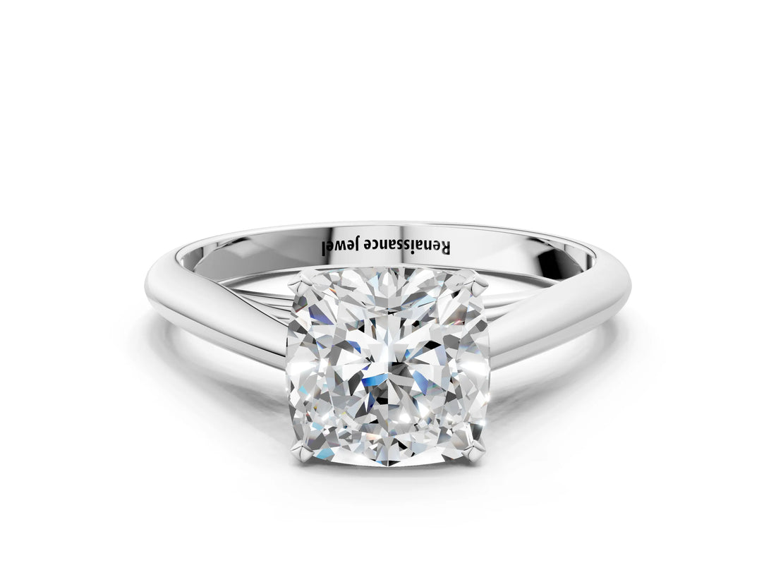 Platinum Cushion Cut Diamond Solitaire Engagement Ring with Cathedral Setting and Four-Prong Mount_14