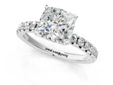 Platinum Cushion Cut Diamond Solitaire Pavé Engagement Ring with Round Band and Prong Setting_2