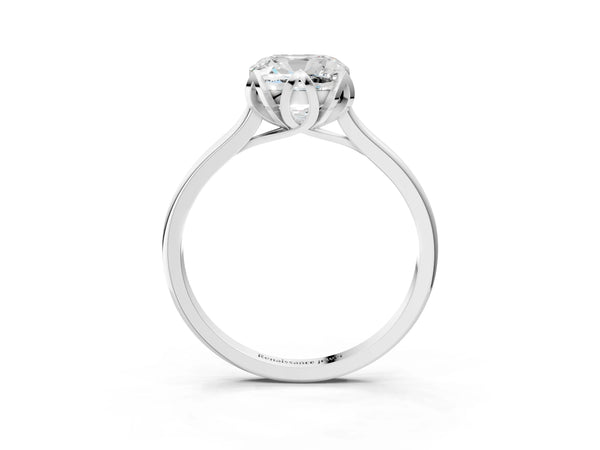 Platinum Cushion Cut Floral Solitaire Engagement Ring Setting with Flower Head and Plain Band