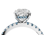 Platinum Cushion Cut Diamond Solitaire Ring with Round with Aquamarine side stone Pavé Band and Four-Prong Setting_16