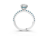 Platinum Cushion Cut Diamond Solitaire Ring with Round with Blue Topaz side stone Pavé Band and Four-Prong Setting_15