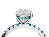 Platinum Cushion Cut Diamond Solitaire Ring with Round with Blue Topaz side stone Pavé Band and Four-Prong Setting_16