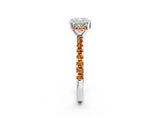 Platinum Cushion Cut Diamond Solitaire Ring with Round with Citrine side stone Pavé Band and Four-Prong Setting_14