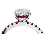Platinum Cushion Cut Diamond Solitaire Ring with Round with Garnet side stone Pavé Band and Four-Prong Setting_16