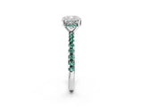 Platinum Cushion Cut Diamond Solitaire Ring with Round with Green Sapphire side stone Pavé Band and Four-Prong Setting_14