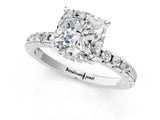 Platinum Cushion Cut Diamond Solitaire Ring with Round with Moissanite side stone Pavé Band and Four-Prong Setting_13