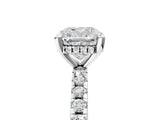 Platinum Cushion Cut Diamond Solitaire Ring with Round with Moissanite side stone Pavé Band and Four-Prong Setting_17