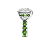 Platinum Cushion Cut Diamond Solitaire Ring with Round with Peridot side stone Pavé Band and Four-Prong Setting_17