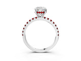 Platinum Cushion Cut Diamond Solitaire Ring with Round with Ruby side stone Pavé Band and Four-Prong Setting_15