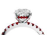 Platinum Cushion Cut Diamond Solitaire Ring with Round with Ruby side stone Pavé Band and Four-Prong Setting_16
