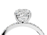 Platinum Cushion Cut Diamond Solitaire with Pave Band and Four-Prong Setting 4