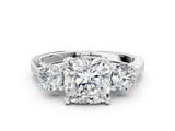 Platinum Cushion Cut Diamond Three-Stone Engagement Ring with Prong Setting and Pavé Band_55