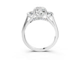 Platinum Cushion Cut Diamond Three-Stone Engagement Ring with Prong Setting and Pavé Band_58
