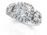 Platinum Cushion Cut Diamond Three-Stone Halo Ring with Prong Setting and Pavé Accents_14