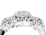 Platinum Cushion Cut Diamond Three-Stone Halo Ring with Prong Setting and Pavé Accents_17
