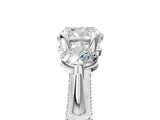 Platinum Cushion Cut Diamond Three-Stone Ring with Prong Setting and Pavé Band_12